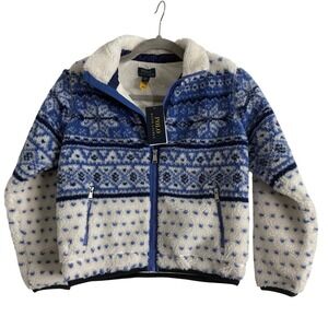 Polo‎ Ralph Lauren Girls Fair Isle Blue White Fleece Jacket- Size 8-10